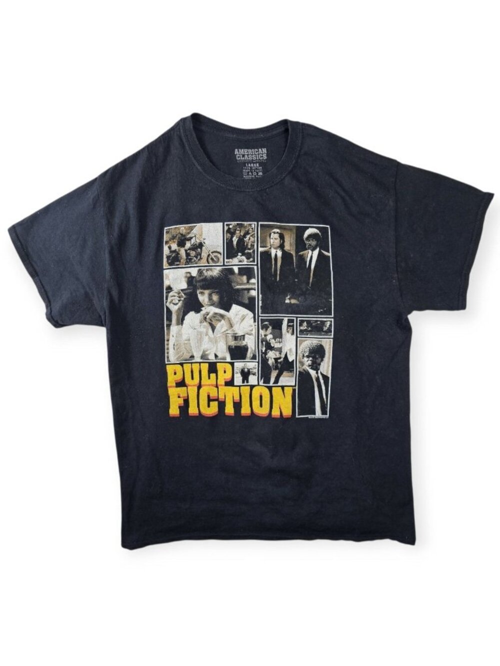 American Classics Pulp Fiction Graphic T-Shirt Mens L Black Cotton Movie
